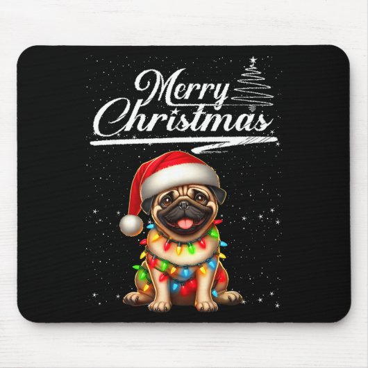 Funny Pug Dog Christmas Lights Santa Hat Candy Can Muismat (Voorkant)