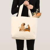 Funny Pug Dog die Piano speelt Grote Tote Bag (Voorkant (product))