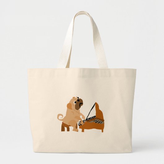 Funny Pug Dog die Piano speelt Grote Tote Bag (Voorkant)
