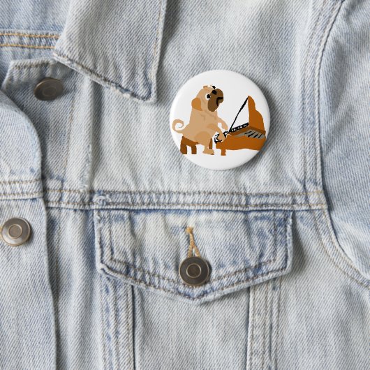 Funny Pug Dog die Piano speelt Ronde Button 5,7 Cm (In situ)
