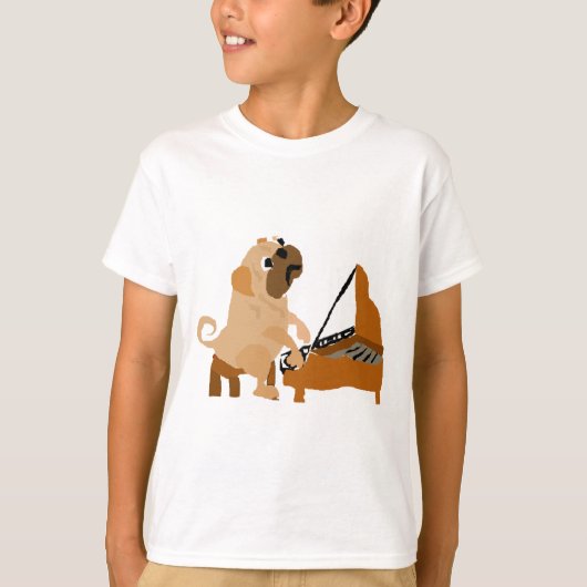 Funny Pug Dog die Piano speelt T-shirt (Voorkant)