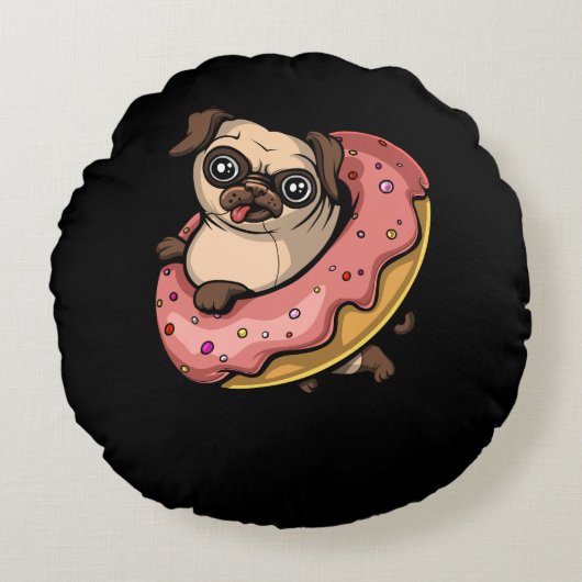 Funny Pug Dog Donut Lover Pet Rond Kussen (Voorkant)