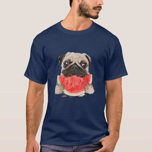 Funny Pug Dog Eating Watermelon Friend T-shirt (Voorkant)