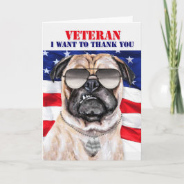 Funny Pug Dog en Veteranen Dag Kaart