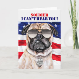 Funny Pug Dog en Vlag Militaire Dag Kaart