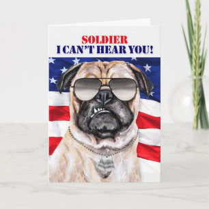 Funny Pug Dog en Vlag Militaire Dag Kaart