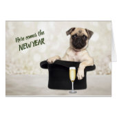 Funny Pug Dog in Style New Year-kaart (Voorkant Horizontaal)