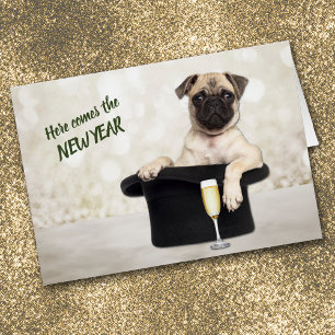Funny Pug Dog in Style New Year-kaart