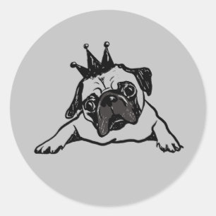 Funny Pug Dog King Queen Ronde Sticker