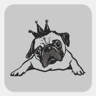 Funny Pug Dog King Queen Vierkante Sticker