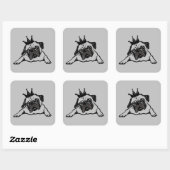 Funny Pug Dog King Queen Vierkante Sticker (Vel)
