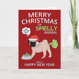 Funny Pug Dog Merry Kerstmis en nieuwjaar Feestdagen Kaart