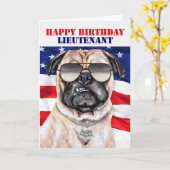 Funny Pug Dog Militaire Luitenant Birthday Kaart (Gele Bloem)