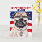 Funny Pug Dog Militaire Majoor Birthday Kaart (Gele Bloem)