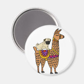 Funny Pug Dog Riding Llama Cartoon Magneet (Voorkant / Achterkant)