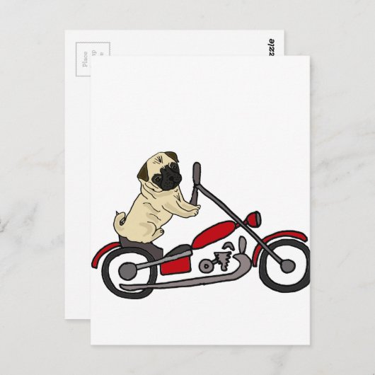 Funny Pug Dog Riding Motorcycle Art Briefkaart (Voorkant / Achterkant)