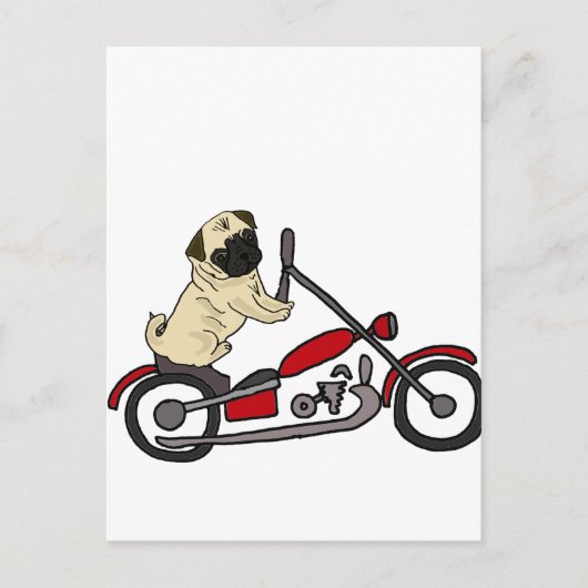 Funny Pug Dog Riding Motorcycle Art Briefkaart (Voorkant)