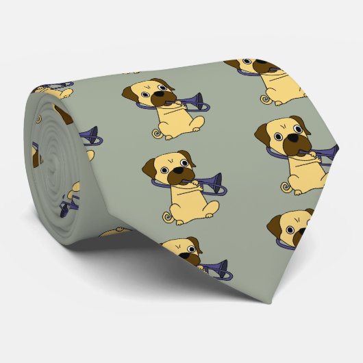 Funny Pug Dog Spelling Trombone Stropdas (Opgerold)