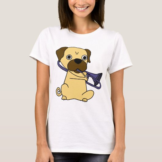 Funny Pug Dog Spelling Trombone T-shirt (Voorkant)