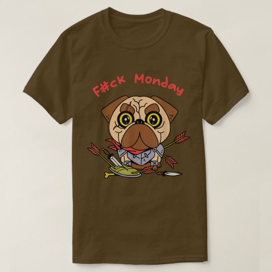 Funny Pug Dog Warrior maandag T-shirt (Design voorkant)