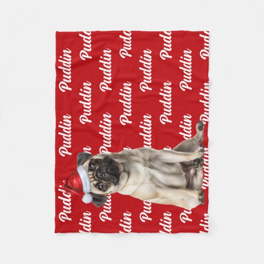 Funny Pug Dog with Name Pattern Christmas Fleece Deken (Voorkant)