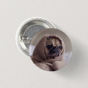 Funny Pug Dog Wrapped in a Scarf Ronde Button 3,2 Cm