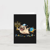 Funny Pug Dreidel Menorah Hanukkah Kids Womens Men Kaart (Voorkant)