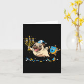 Funny Pug Dreidel Menorah Hanukkah Kids Womens Men Kaart (Gele Bloem)