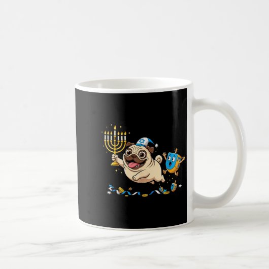 Funny Pug Dreidel Menorah Hanukkah Kids Womens Men Koffiemok (Rechts)