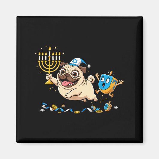 Funny Pug Dreidel Menorah Hanukkah Kids Womens Men Magneet (Voorkant)