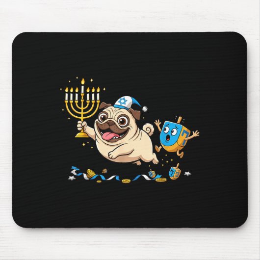 Funny Pug Dreidel Menorah Hanukkah Kids Womens Men Muismat (Voorkant)