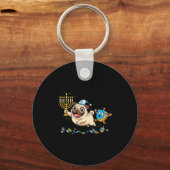 Funny Pug Dreidel Menorah Hanukkah Kids Womens Men Sleutelhanger (Voorkant)
