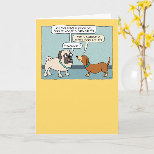 Funny Pug en Dachshund Birthday Card Kaart (Gele Bloem)