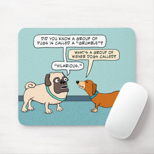 Funny Pug en Dachshund Mousepad Muismat (Met muis)