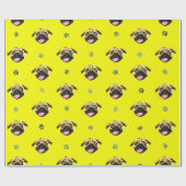 Funny Pug Gezicht Cadeaupapier Geel (Vlak)