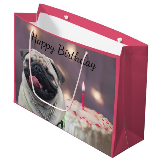 Funny pug groot cadeauzakje (Voorkant Gekanteld)
