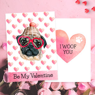 Funny Pug I Wof You Dog Valentijnsdag Feestdagenkaart