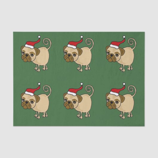 Funny Pug in Santa Hat-kerstpas-papier Tissuepapier (Voorkant)