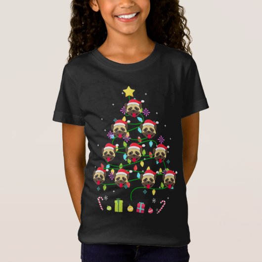 Funny Pug Kerstboom Kleur Led Light T-shirt (Voorkant)