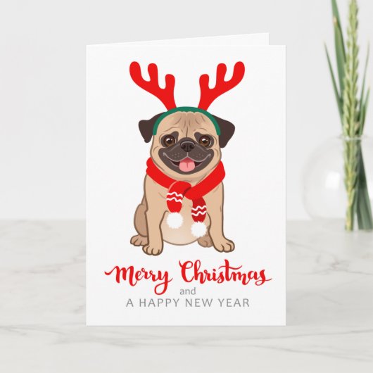Funny Pug-kerstkaart Feestdagen Kaart (Voorkant)