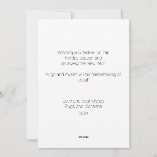 Funny Pug Kerstmis Feestdagenkaart (Achterkant)