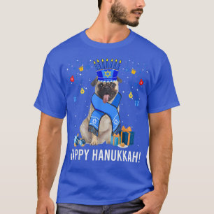 Funny Pug Menorah Pet Kerstmis Happy Hanukkah Jew T-shirt