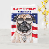 Funny Pug Militaire Sergeant Birthday Kaart (Gele Bloem)