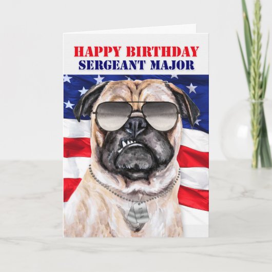 Funny Pug Milsersersergeant-majoor Birthday Kaart (Voorkant)
