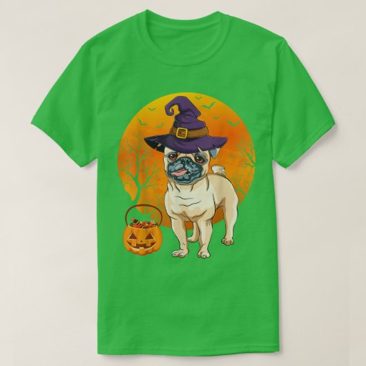 Funny Pug Moon Halloween Witch Hat Pug Dog Owner L T-shirt (Design voorkant)