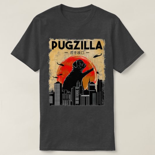 Funny Pug , Pugzilla , Funny Dog Pug T-shirt (Design voorkant)