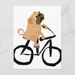 Funny Pug Puppy Dog Riding Bicycle Briefkaart