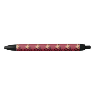 Funny Pug Puppy Dog Riding Bicycle Zwarte Inkt Pen
