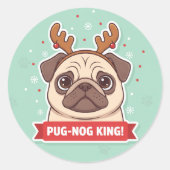 Funny Pug Reindeer Holiday Sticker (Voorkant)