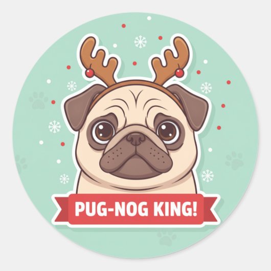 Funny Pug Reindeer Holiday Sticker (Voorkant)
